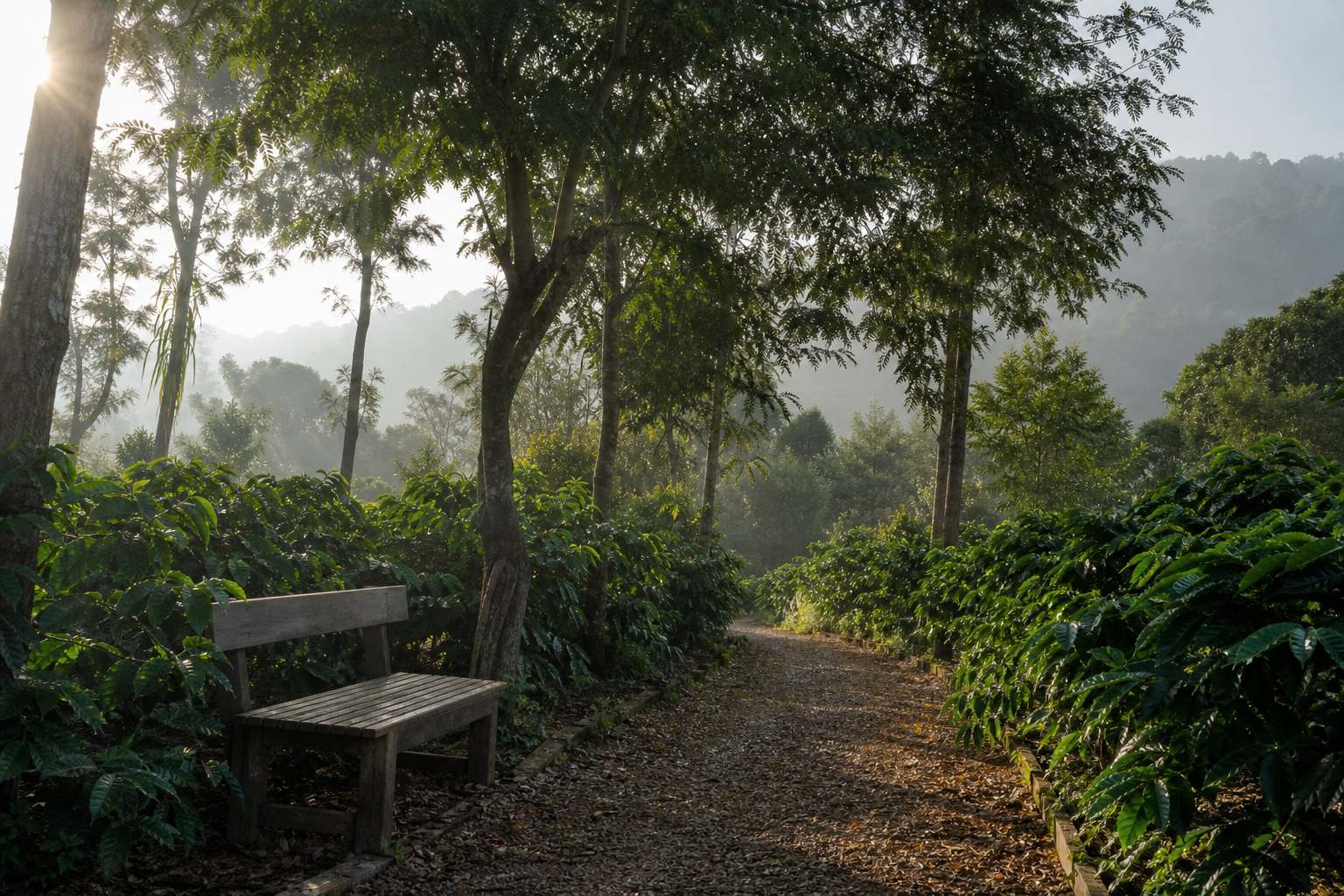 Quiet walking trail inside a managed coffee estate